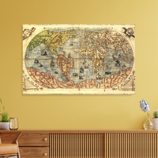 1565 Forlani AntiquevWereldkaart Renaissance Canvas Afdruk (Insitu (Woonkamer))