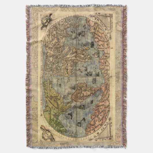 1565 Forlani AntiquevWereldkaart Renaissance Deken (Voorkant Verticaal)