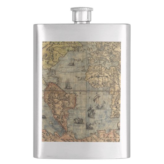 1565 Forlani AntiquevWereldkaart Renaissance Heupfles (Voorkant)