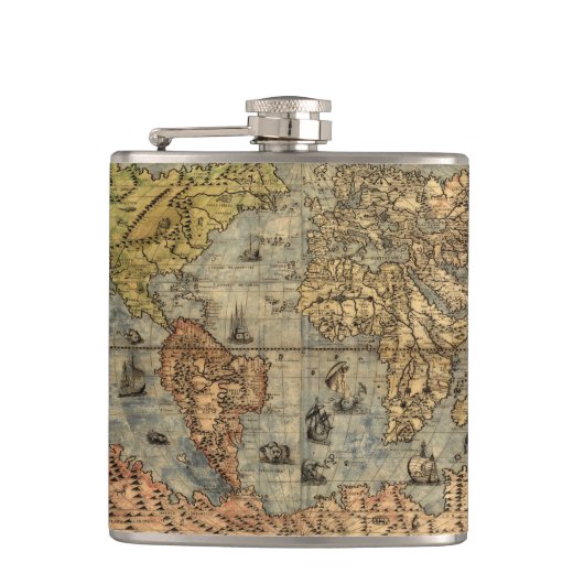 1565 Forlani AntiquevWereldkaart Renaissance Heupfles (Voorkant)