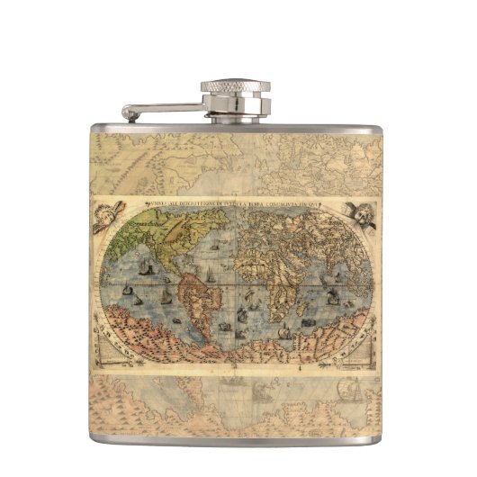 1565 Forlani AntiquevWereldkaart Renaissance Heupfles (Voorkant)