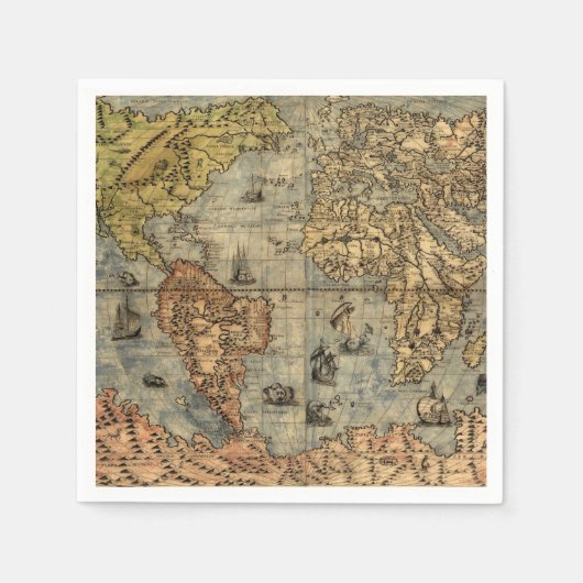 1565 Forlani AntiquevWereldkaart Renaissance Servetten (Voorkant)