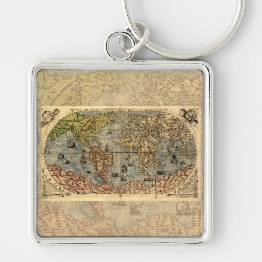 1565 Forlani AntiquevWereldkaart Renaissance Sleutelhanger (Voorkant)