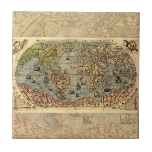 1565 Forlani AntiquevWereldkaart Renaissance Tegeltje