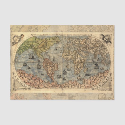 1565 Forlani AntiquevWereldkaart Renaissance Tissuepapier (Voorkant)