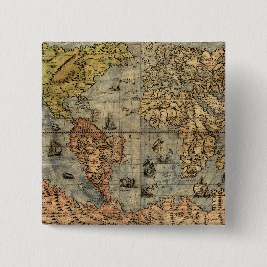 1565 Forlani AntiquevWereldkaart Renaissance Vierkante Button 5,1 Cm (Voorkant)