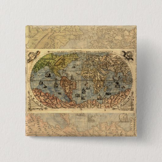 1565 Forlani AntiquevWereldkaart Renaissance Vierkante Button 5,1 Cm (Voorkant)