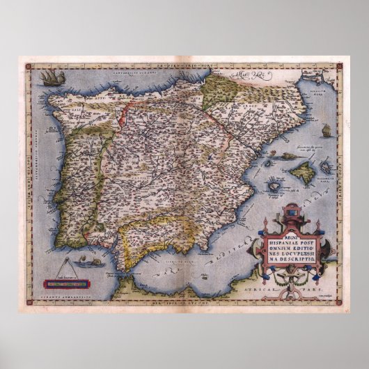 1570 Spanje Renaissance Map Poster (Voorkant)