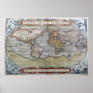1572 Typus Orbis Terrarum Ortelius Wereldkaart Poster