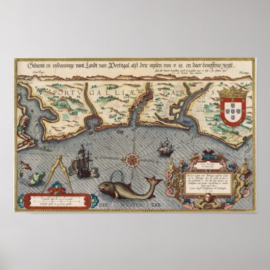 1584 Kaart van Portugal Poster (Voorkant)