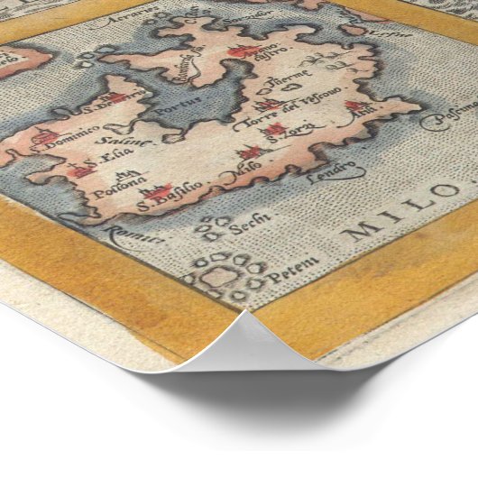 1584 Ortelius-kaart van Kreta en 10 Griekse eiland Poster (Hoek)