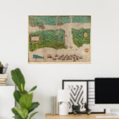 1589 Map - Drake's Voyage - St. Augustine, Florida Poster (Thuiskantoor)