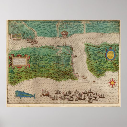 1589 Map - Drake's Voyage - St. Augustine, Florida Poster (Voorkant)