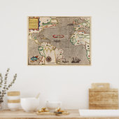 1589 Map Sir Francis Drake's West Indies Voyage Poster (Keuken)