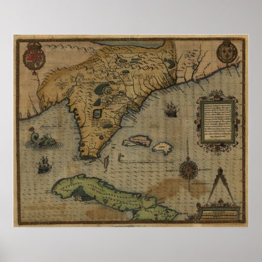 1591 Florida and Cuba Map Poster (Voorkant)