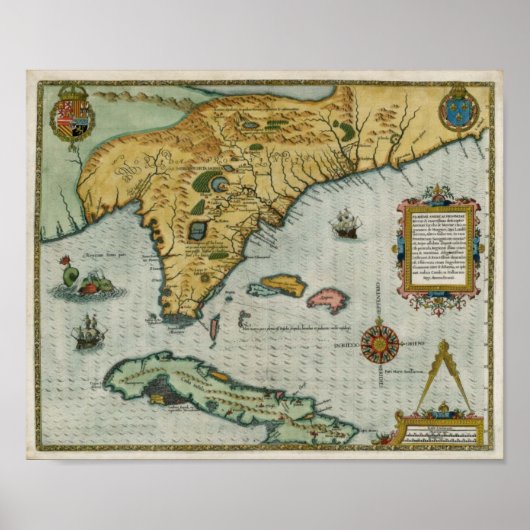 1591 Kaart van Florida Poster (Voorkant)