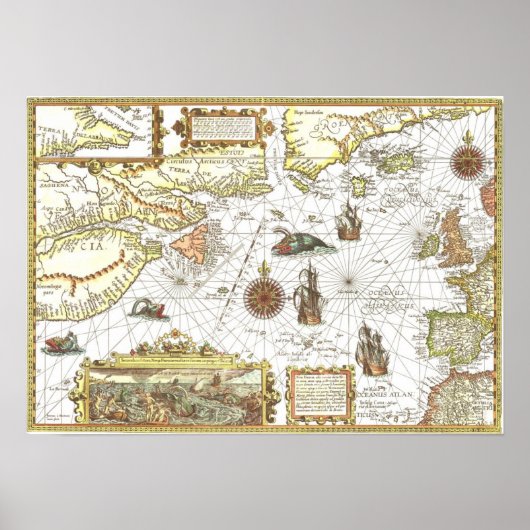 1592 Atlantische kaart Poster (Voorkant)
