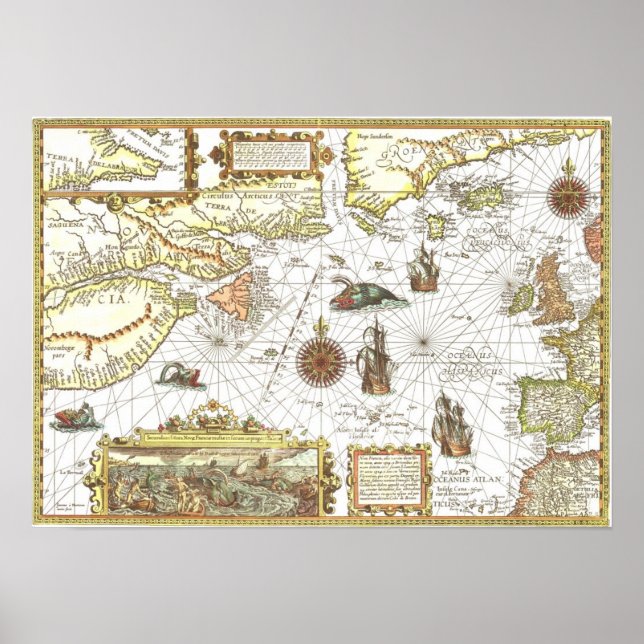 1592 Atlantische kaart Poster (Voorkant)