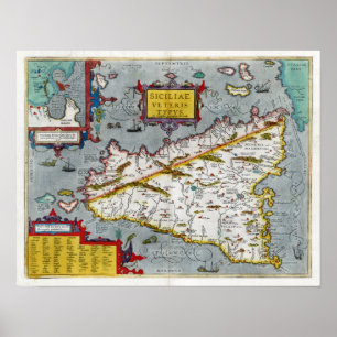 1592 Sicilië Renaissance Map Poster
