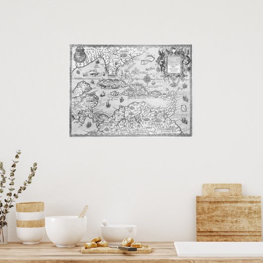 1594 Kaart van Midden-Amerika Poster (Keuken)