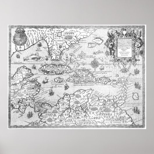 1594 Kaart van Midden-Amerika Poster (Voorkant)