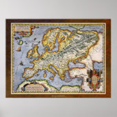 1595 Kaart van Europa met Abraham Ortelius Cartogr Poster (Voorkant)