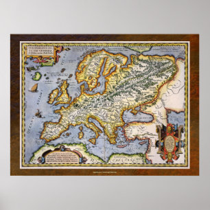 1595 Kaart van Europa met Abraham Ortelius Cartogr Poster
