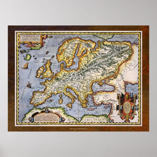 1595 Kaart van Europa met Abraham Ortelius Cartogr Poster (Voorkant)