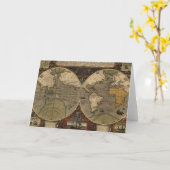 1595 vintage Wereldkaart door Jodocus Hondius Kaart (Gele Bloem)