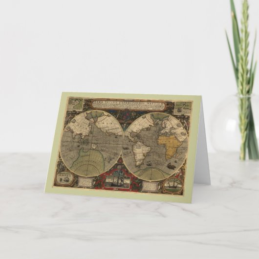 1595 vintage Wereldkaart door Jodocus Hondius Kaart (Voorkant)