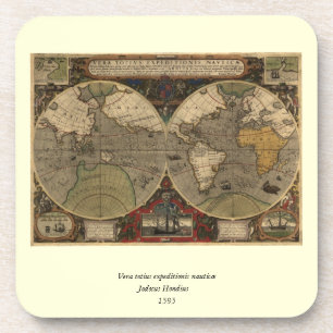 1595  Wereldkaart van Jodocus Hondius Bier Onderzetter