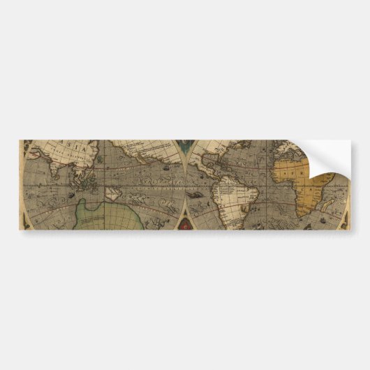 1595 Wereldkaart van Jodocus Hondius Bumpersticker (Voorkant)