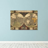 1595  Wereldkaart van Jodocus Hondius Canvas Afdruk (Insitu (Houten vloer))