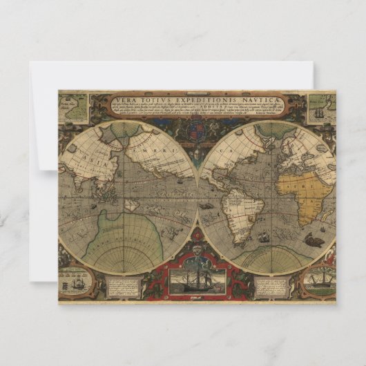 1595 Wereldkaart van Jodocus Hondius Kaart (Voorkant)