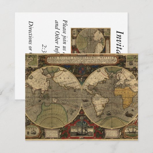 1595  Wereldkaart van Jodocus Hondius Kaart (Voorkant / Achterkant)