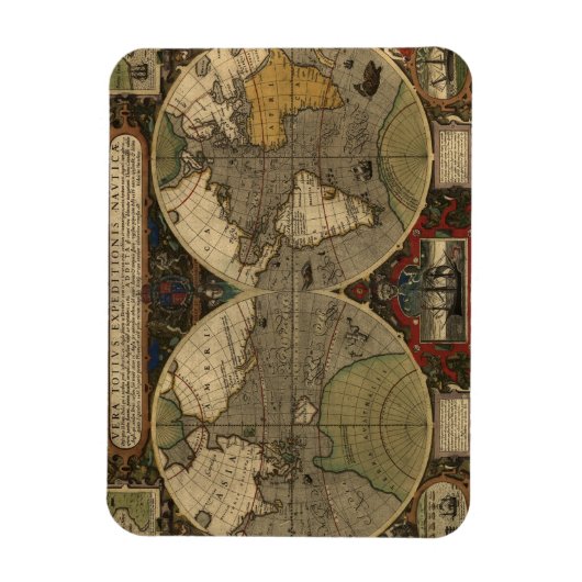 1595  Wereldkaart van Jodocus Hondius Magneet (Verticaal)