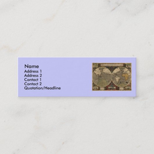 1595  Wereldkaart van Jodocus Hondius Mini Visitekaartje (Voorkant)