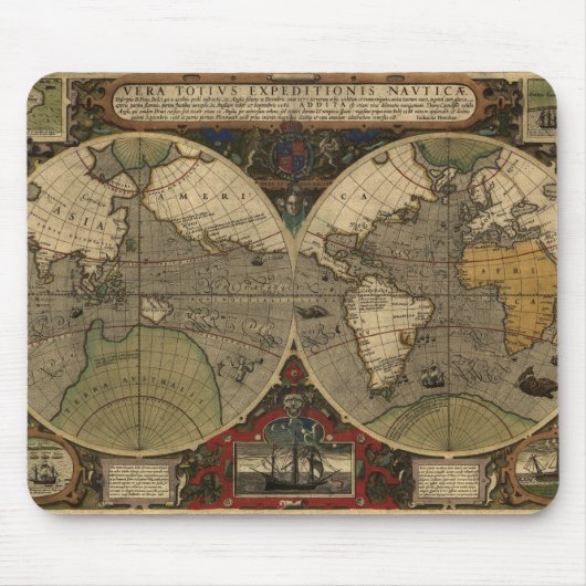 1595  Wereldkaart van Jodocus Hondius Muismat (Voorkant)