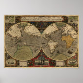 1595  Wereldkaart van Jodocus Hondius Poster (Voorkant)
