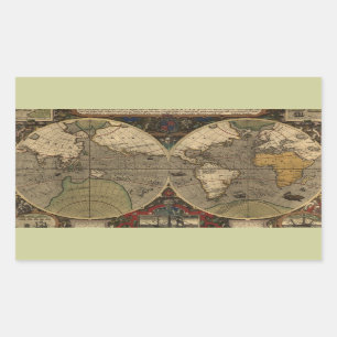 1595 Wereldkaart van Jodocus Hondius Rechthoekige Sticker