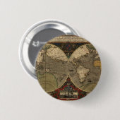 1595  Wereldkaart van Jodocus Hondius Ronde Button 5,7 Cm (Voorkant /achterkant)