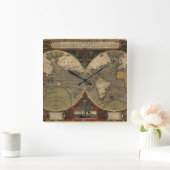 1595  Wereldkaart van Jodocus Hondius Vierkante Klok (Huis)