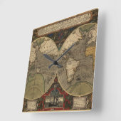 1595  Wereldkaart van Jodocus Hondius Vierkante Klok (Hoek)