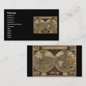 1595  Wereldkaart van Jodocus Hondius Visitekaartje (Voorkant / Achterkant)