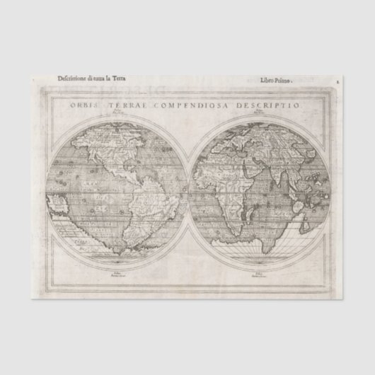 1598 Wereldkaart Latijnse cartografie Tissuepapier (Voorkant)