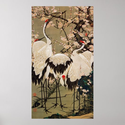 15. 梅 群 図, 若 冲 Plum Blossom & Cranes, Jakuchüu Poster (Voorkant)