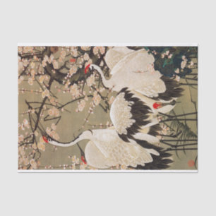 15. 梅 群 図, 若 冲 Plum Blossom & Cranes, Jakuchüu Tissuepapier