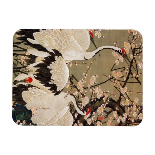 15. 梅 群 図, 若 Plum Blossom & Cranes, Jakuchüu Magneet (Horizontaal)
