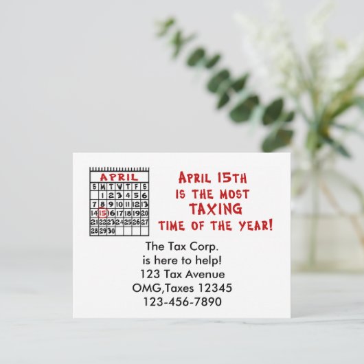 15 april - Meeste belastingtijd van het jaar! Briefkaart (Staand voorkant)