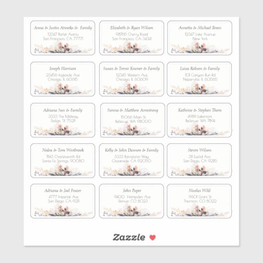 15 eenvoudige individuele bruiloft gast naam adres sticker (Vel)